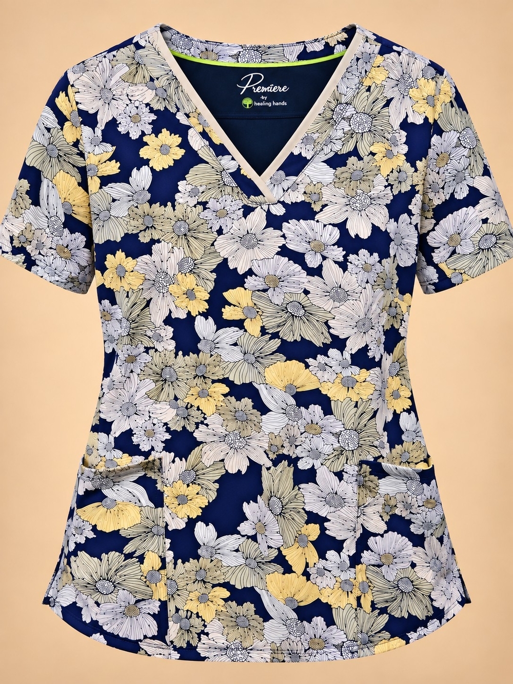 Premier Navy Floral V-Neck Tunic with Yellow & White Blooms